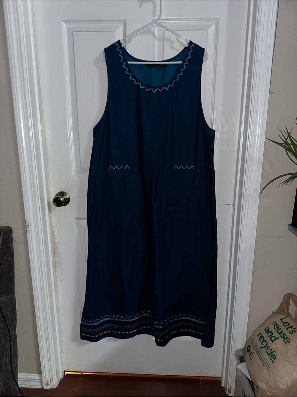 Vintage Agapo Long Embroidered Denim Dress Size XL